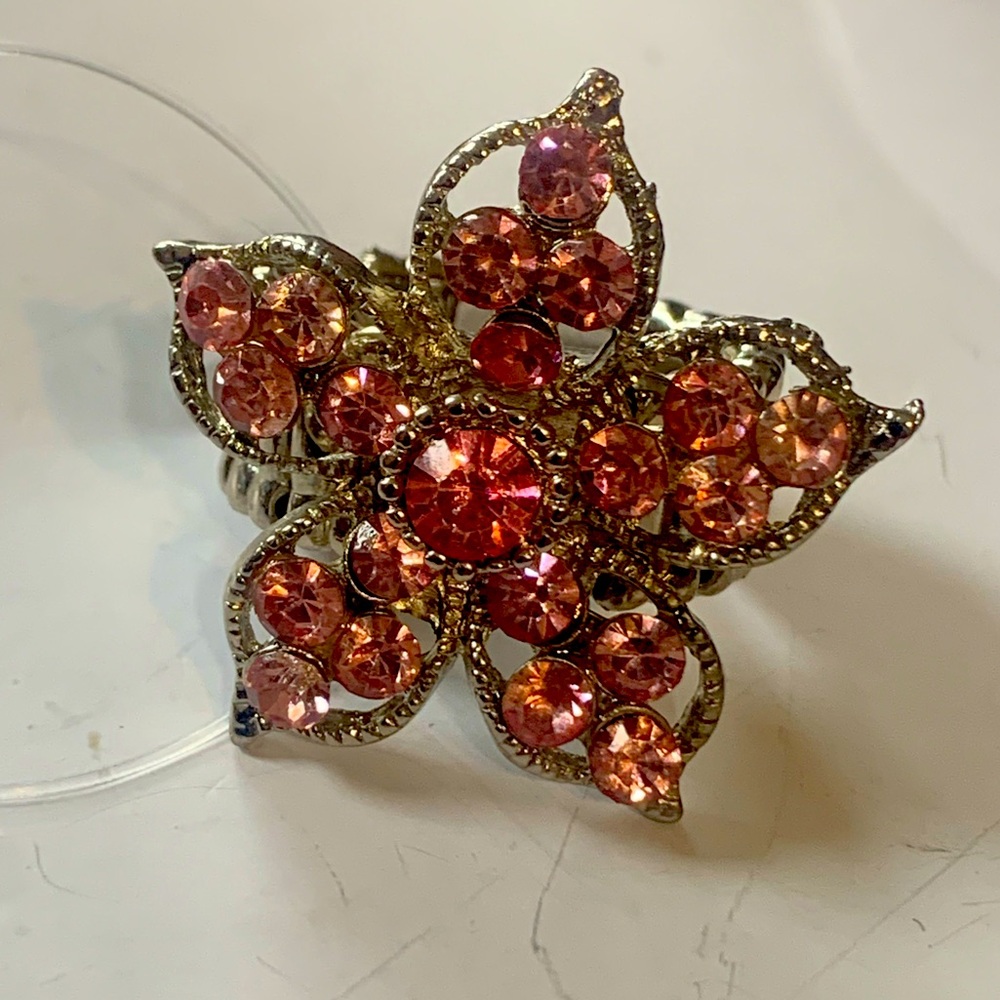 Pink rhinestone silver-tone stretch ring